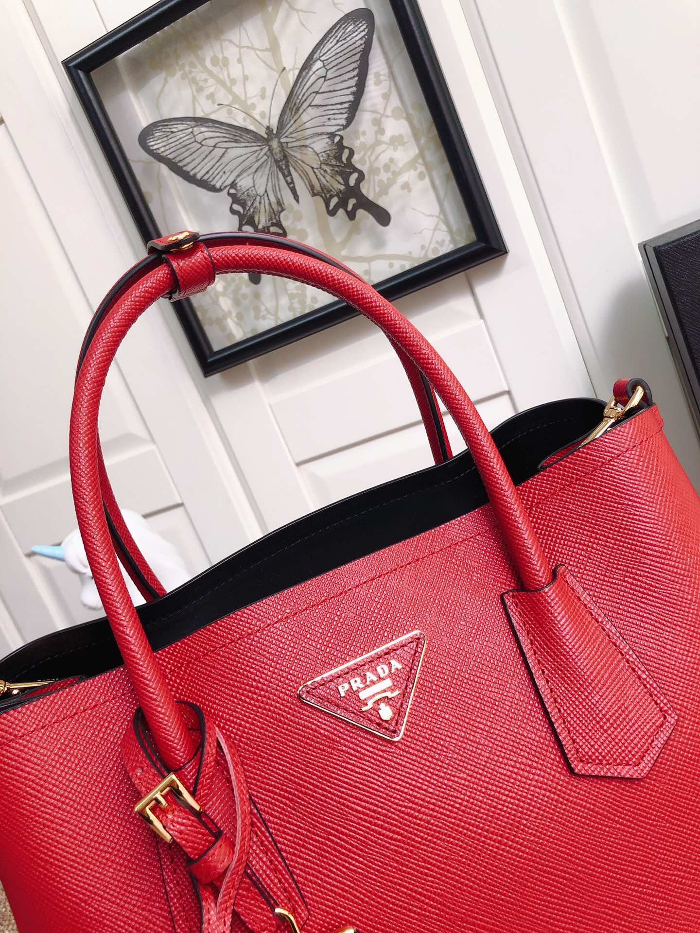 Prada Double Saffiano Leather Bag Shoulder Bag Red 1BG775